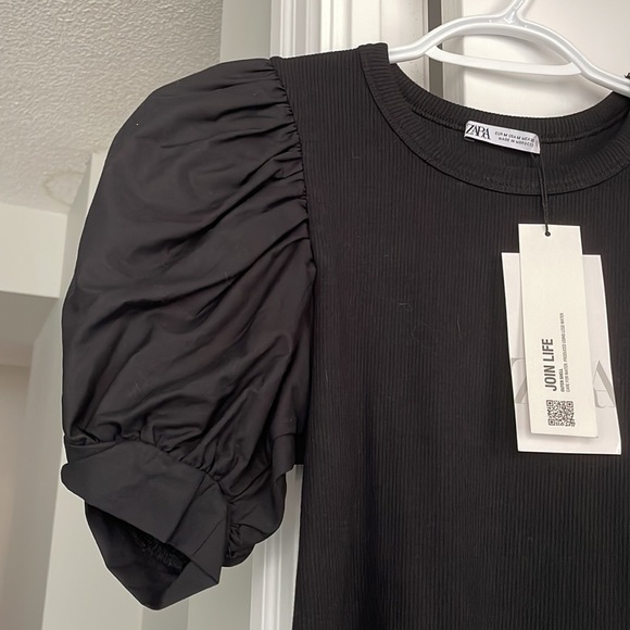 NWT- Zara Black Puff Sleeve Dress Size M - Picture 9 of 10